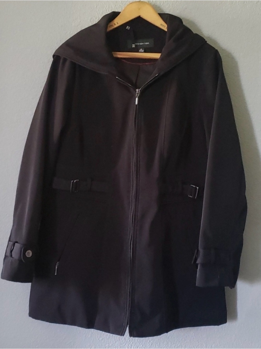 Jones New York Black Hooded Zip-Front Trench